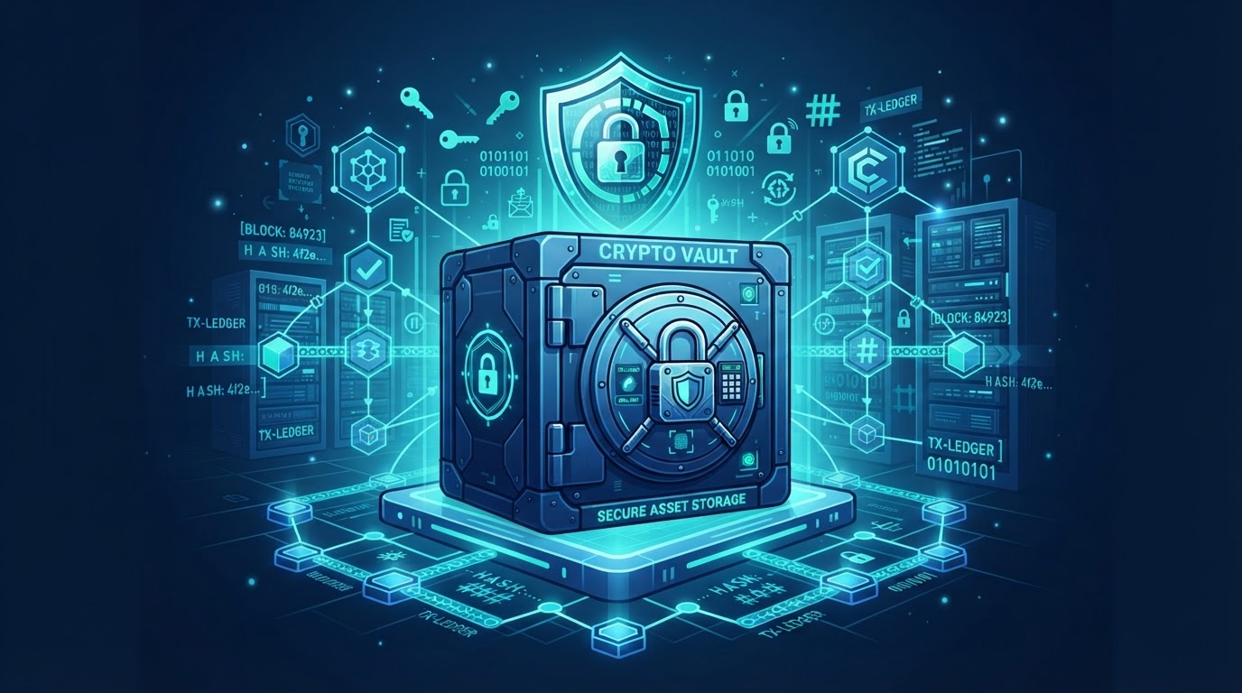 Secure cryptocurrency vault with encryption and blockchain security