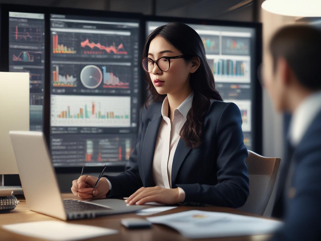 A close up shot of a professional risk manager analyzing