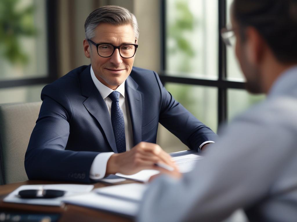 A close up shot of a confident financial advisor discussing