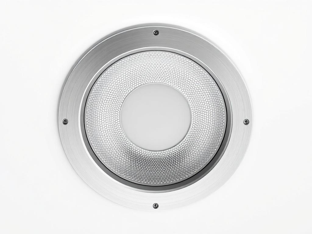 A close-up shot of a Circular Aluminium Diffuser placed against a plain background, showcasing its sleek and modern design with intricate details, rendered in hyper-realistic style.