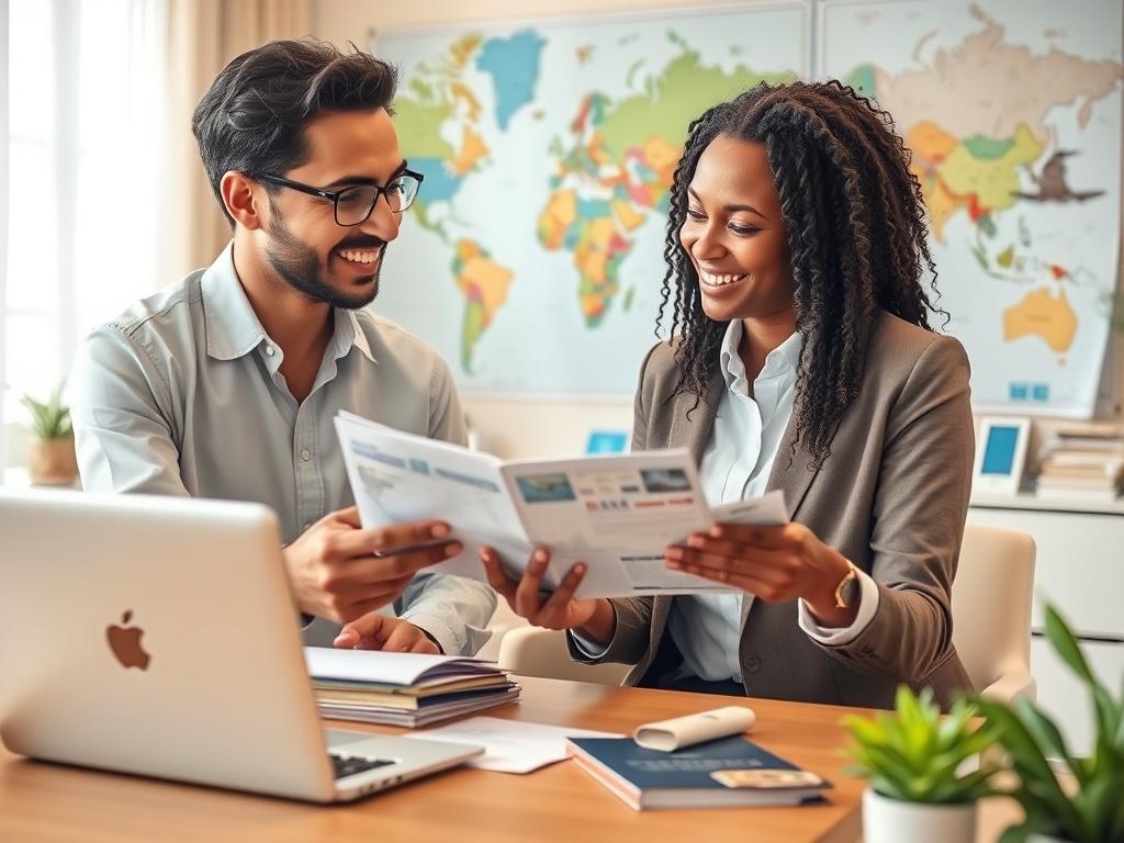 A realistic high resolution of a travel consultant assisting a