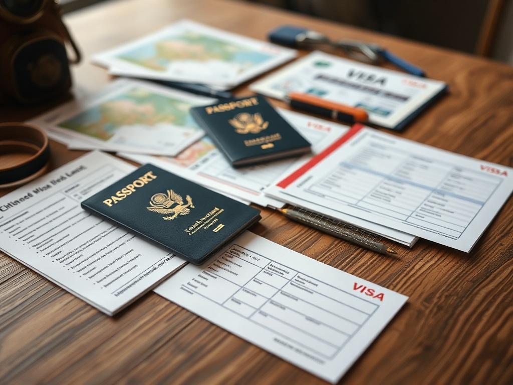 A close up shot of neatly organized travel documents laid