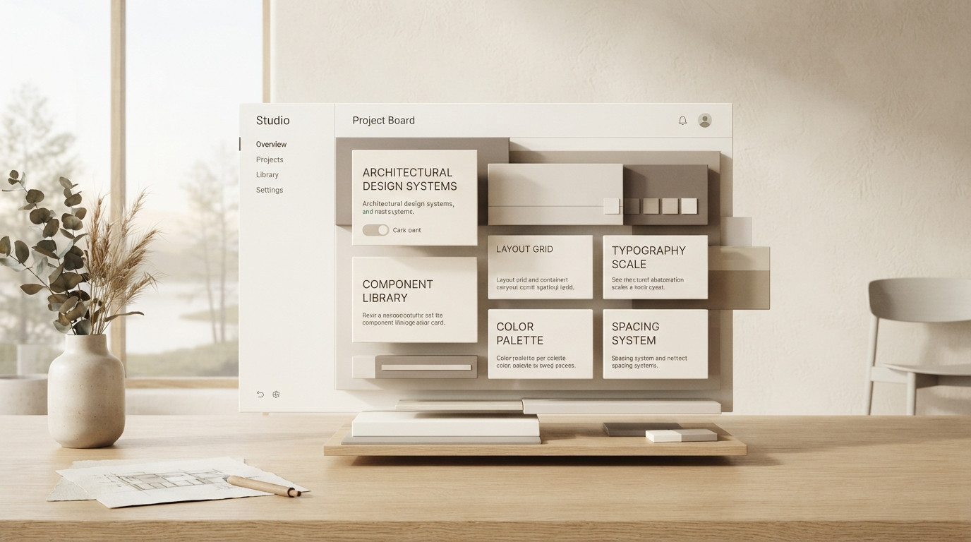 Minimalist editorial architecture illustration of digital product interface