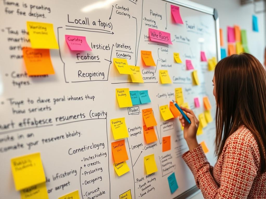 A close up shot of a content strategist brainstorming ideas