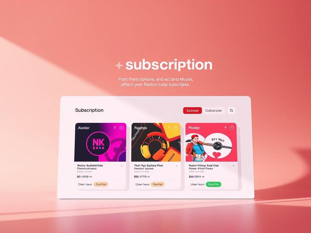 A vibrant and inviting subscription page showcasing various music subscription plans. The composition should highlight a sleek, modern layout with visually appealing graphics and a user-friendly interface. The background should be minimalistic, emphasizing the subscription options. Use bold and vibrant colors that complement the rgb(50, 170, 39) primary color, creating an engaging atmosphere for potential subscribers.