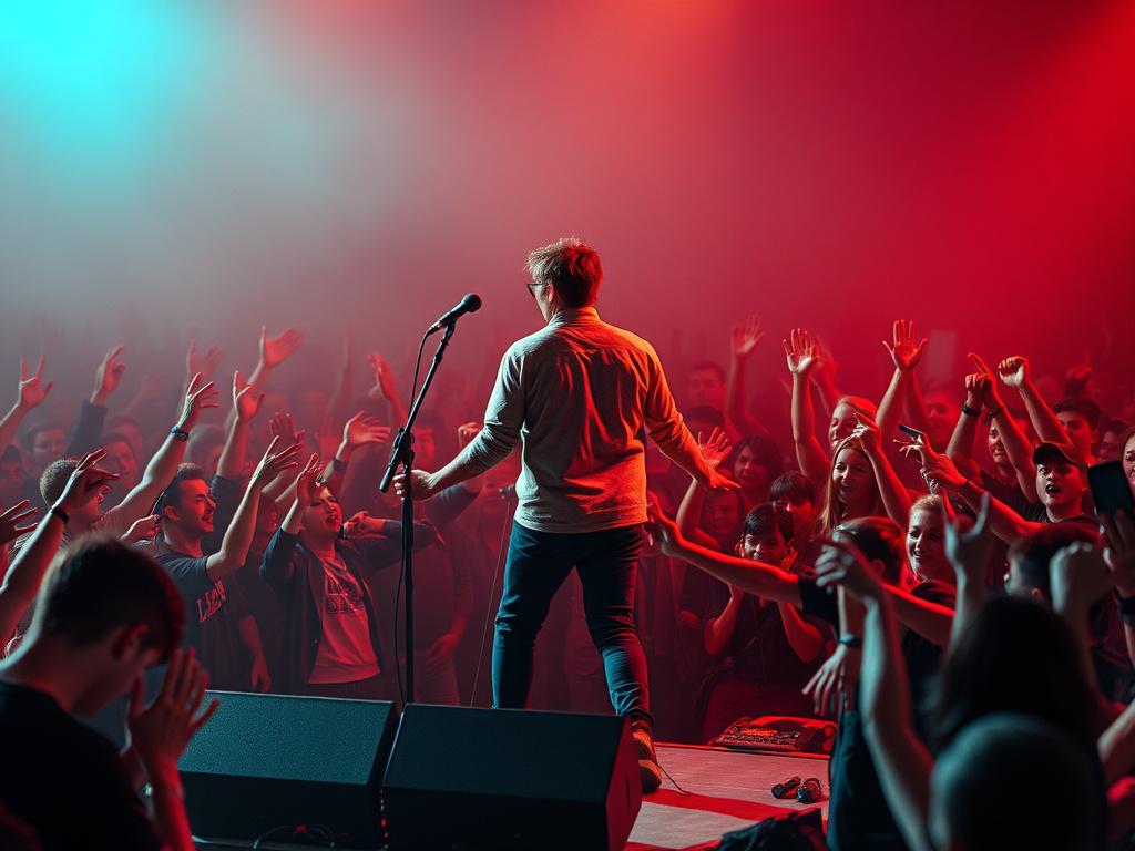 A realistic, high resolution image of a musician performing on
