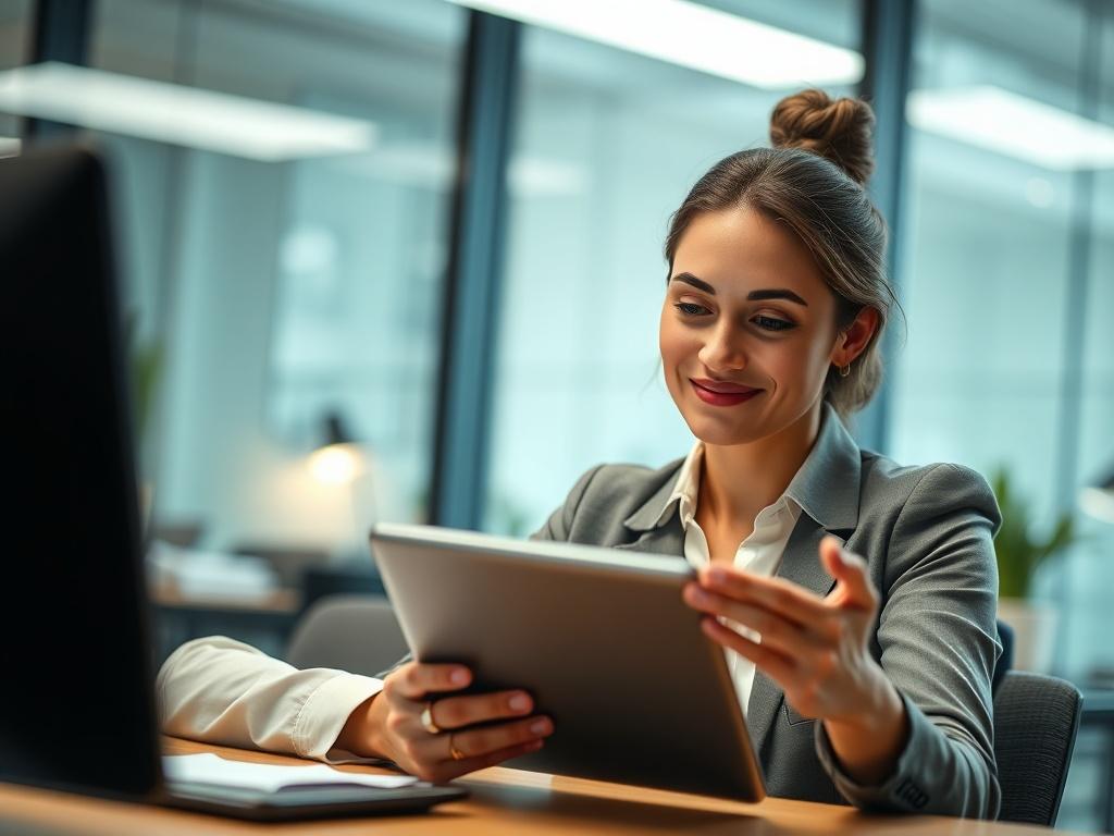 A close up shot of a confident HR professional reviewing