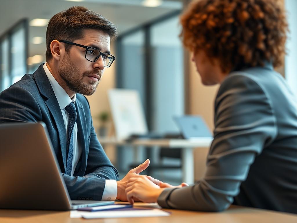 A close up shot of a professional job placement consultant