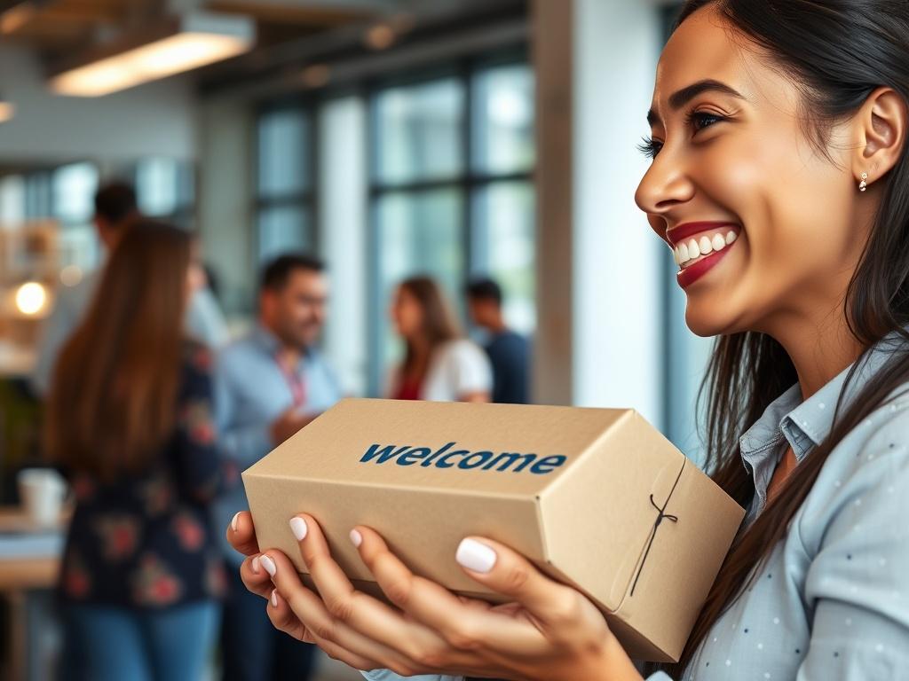 A close up shot of a new employee smiling while