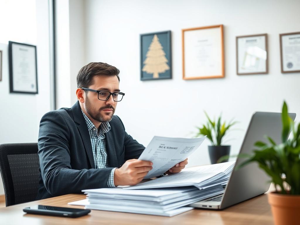 A high resolution close up shot of an employer reviewing