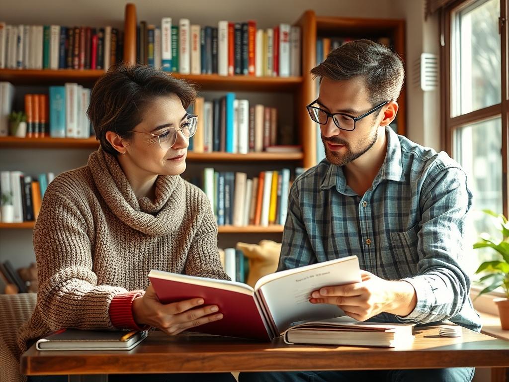 A focused tutoring session in a cozy study space with