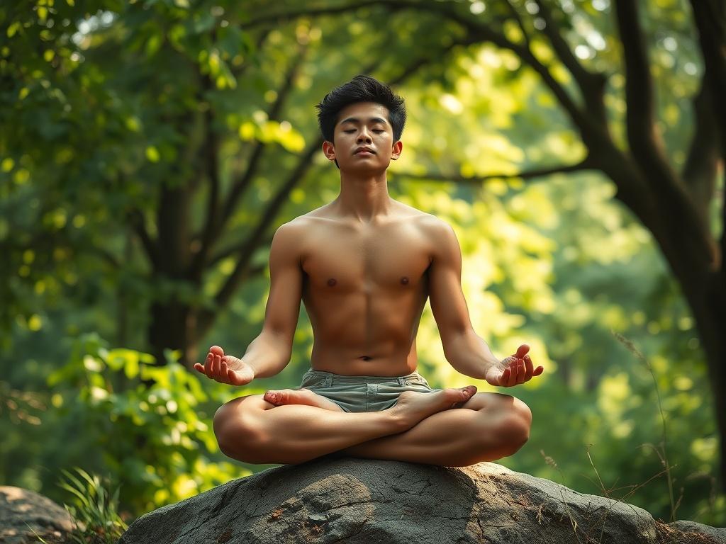 A serene and calming image of a person meditating in