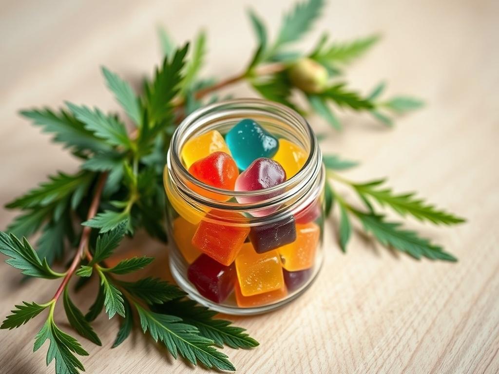 A high resolution image of colorful CBD gummies in a