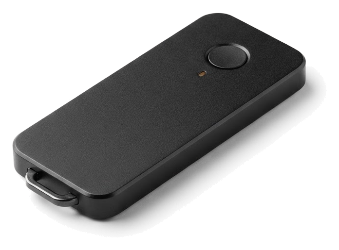 Compact matte-black OneKey hardware wallet with a single tactile button