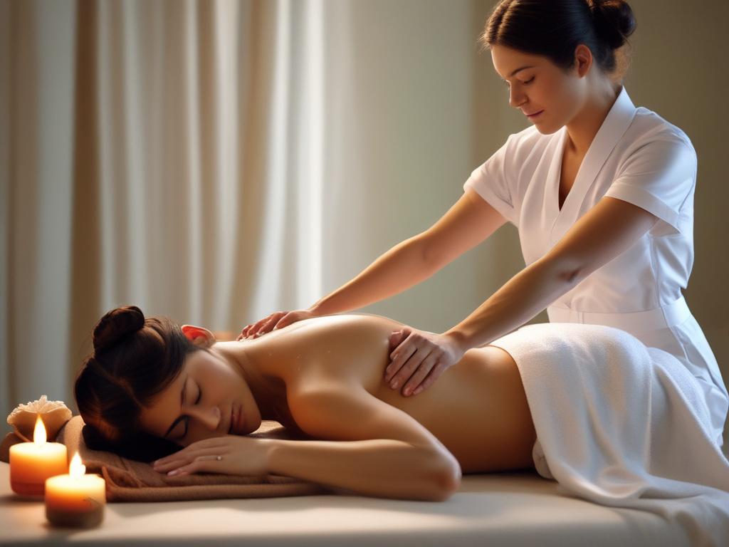 A serene spa like environment with soft lighting and calming
