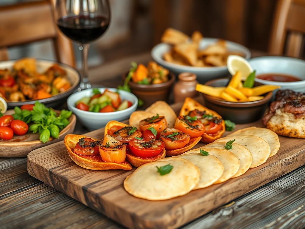 A vibrant close up shot of a beautifully arranged tapas