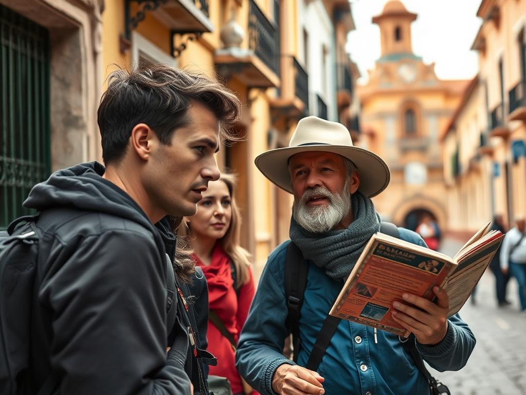 A close up shot of a traveler engaging with a