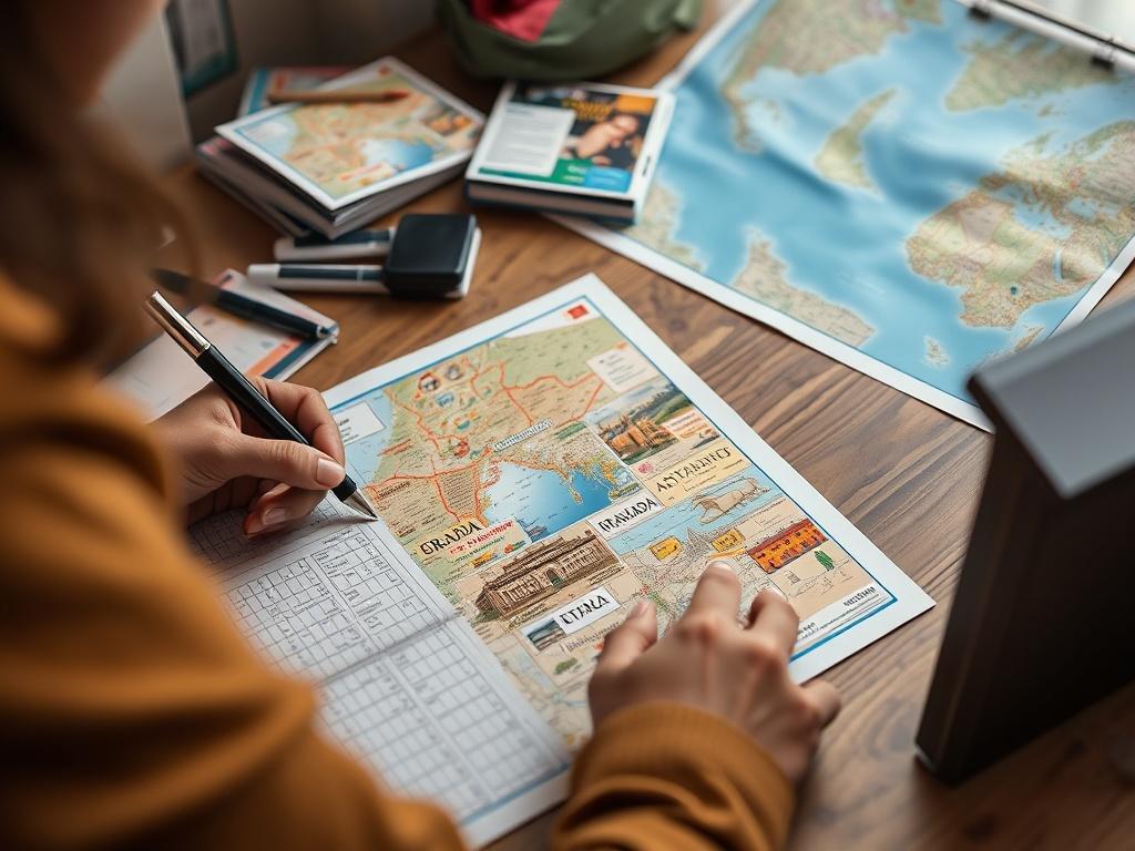 A hyper realistic image of a travel planner at a