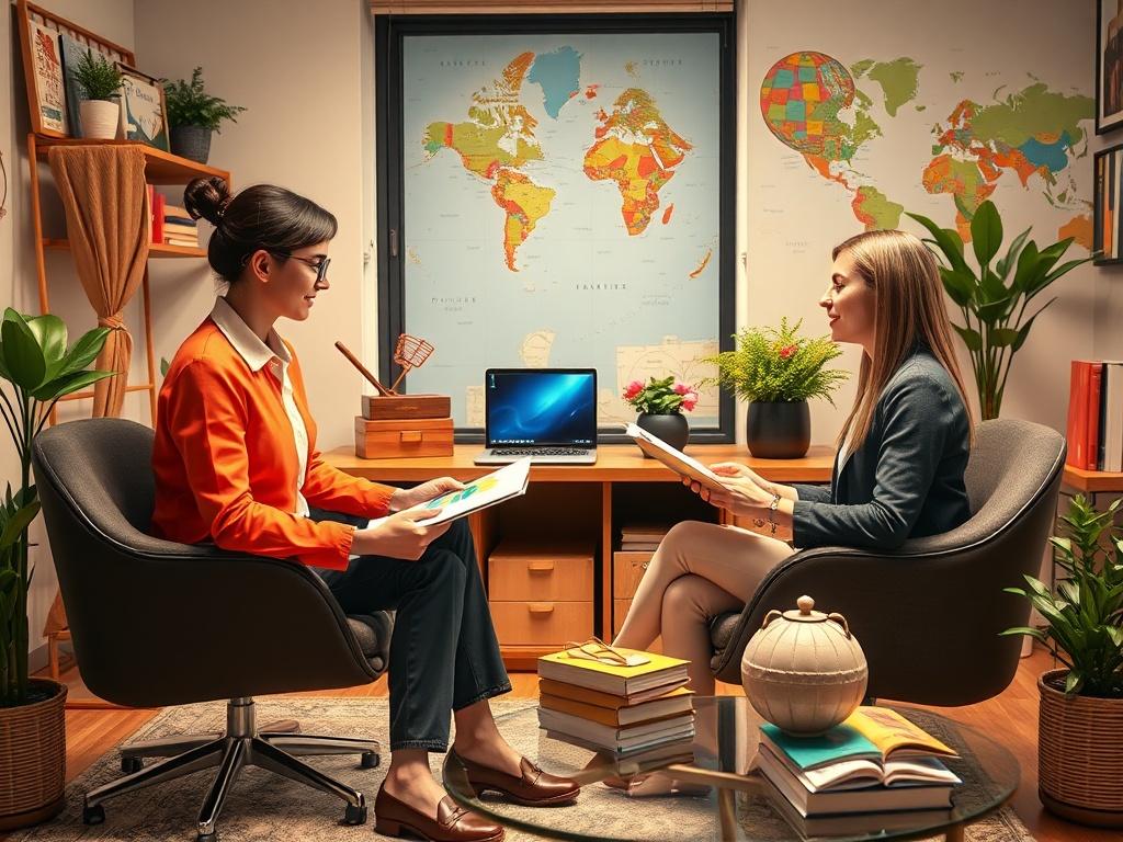 A travel consultant engaged in a one on one meeting