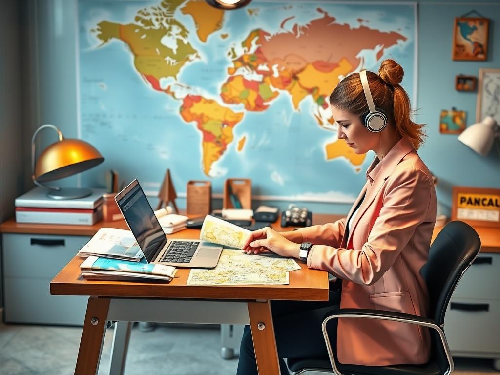 A travel agent working on a personalized itinerary with a