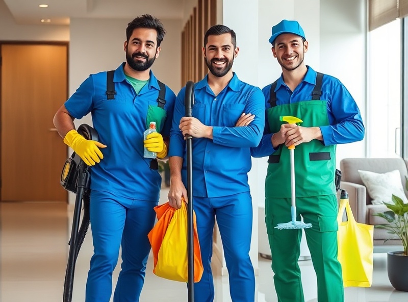 Professional cleaning team with equipment