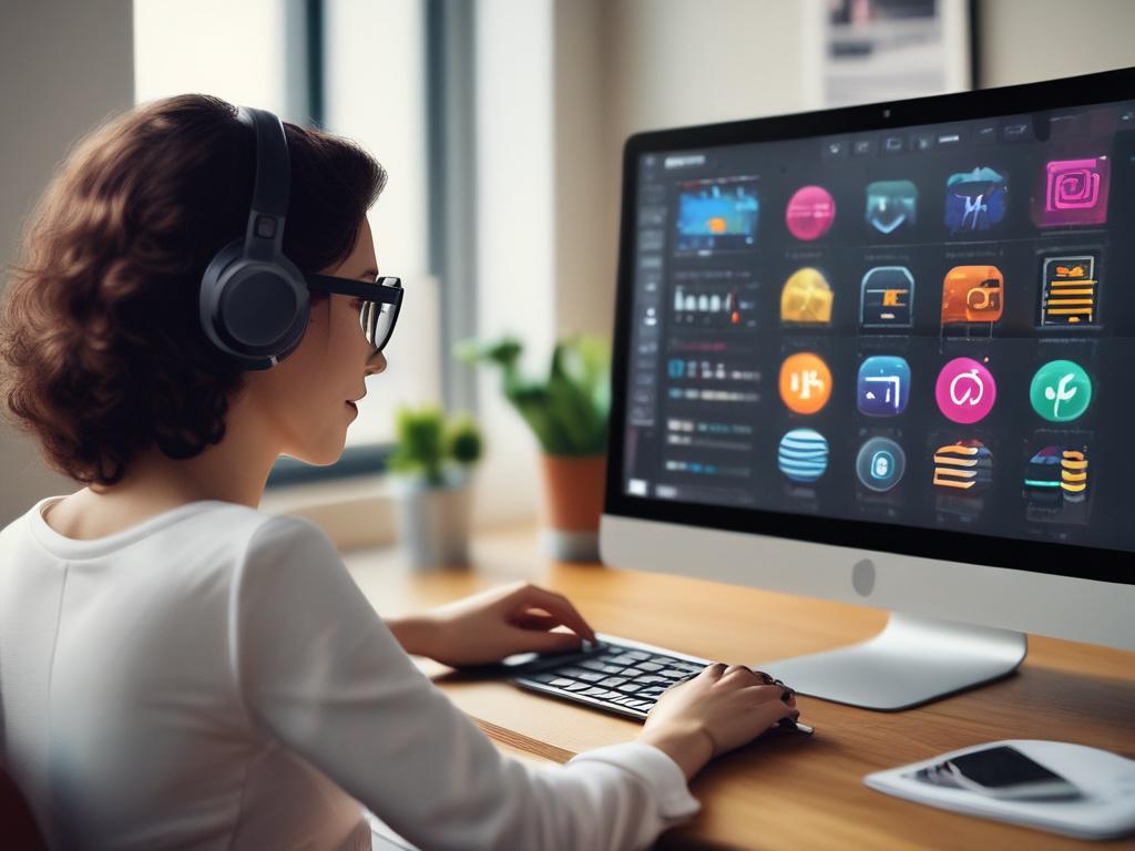 A virtual assistant working on a laptop, analyzing social media