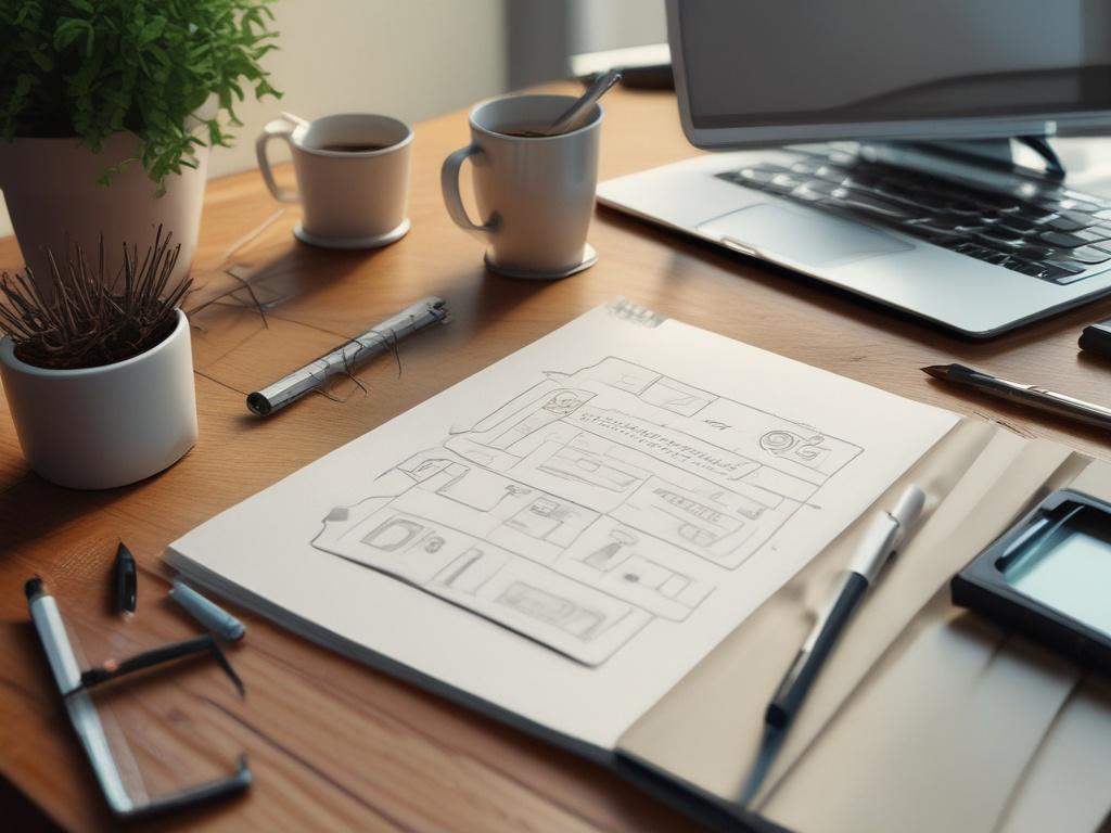 A virtual assistant brainstorming ideas with a notepad and laptop,