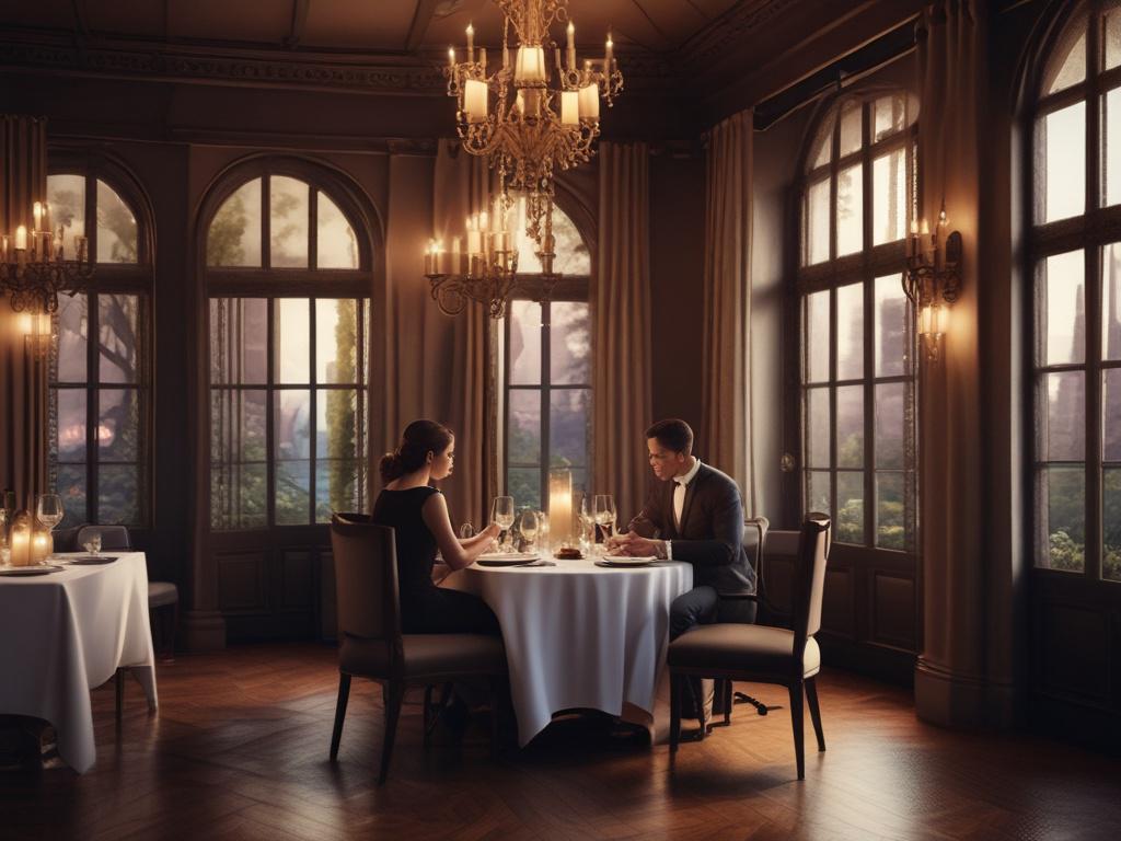 A sophisticated couple enjoying a candlelit dinner at an upscale