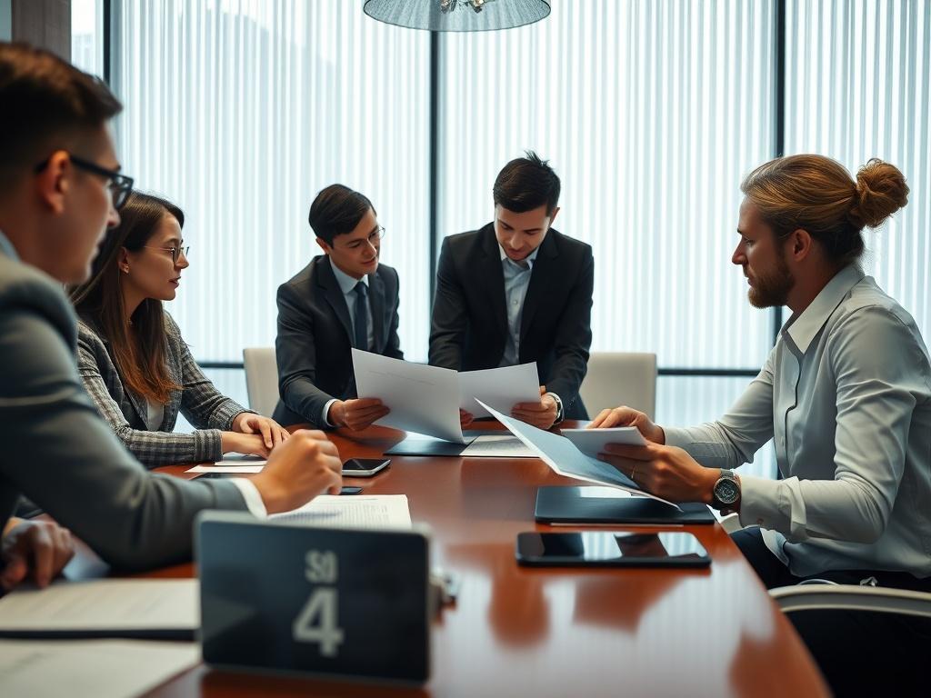 A close up shot of a team in a boardroom,