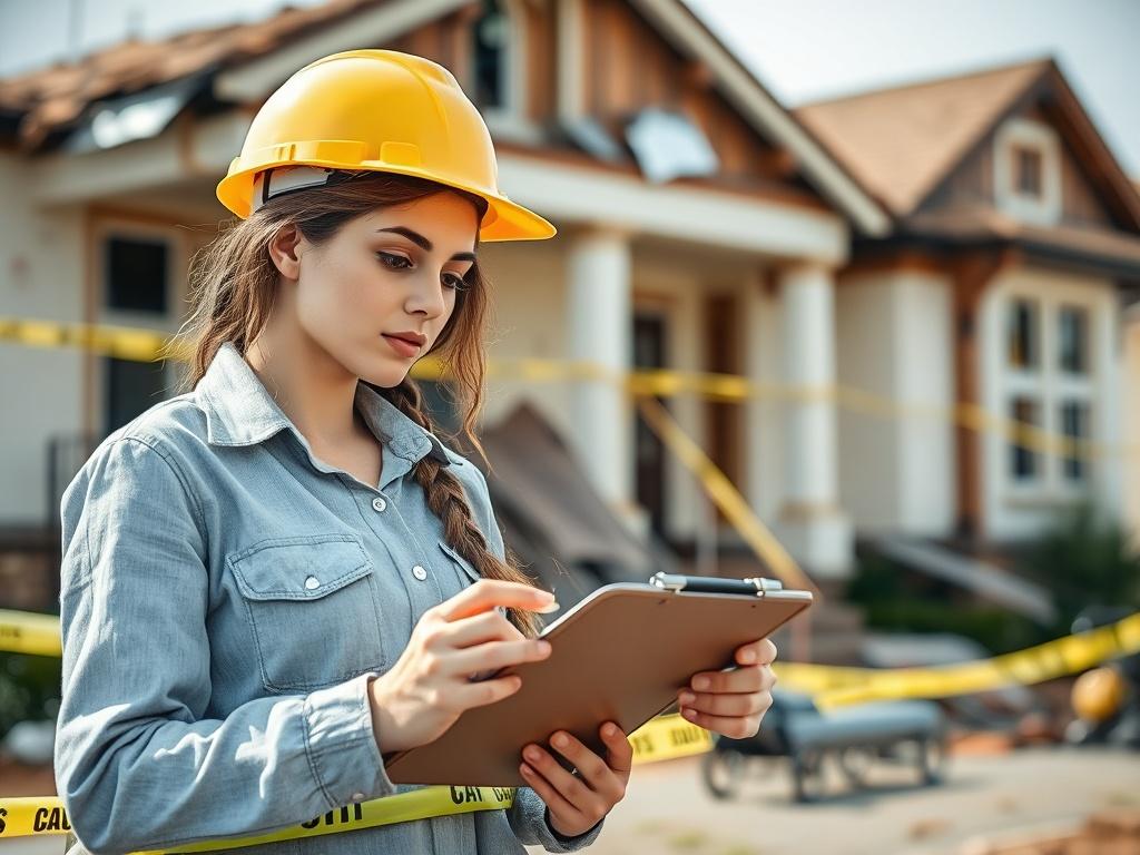 A focused, high resolution image of a claims inspector examining