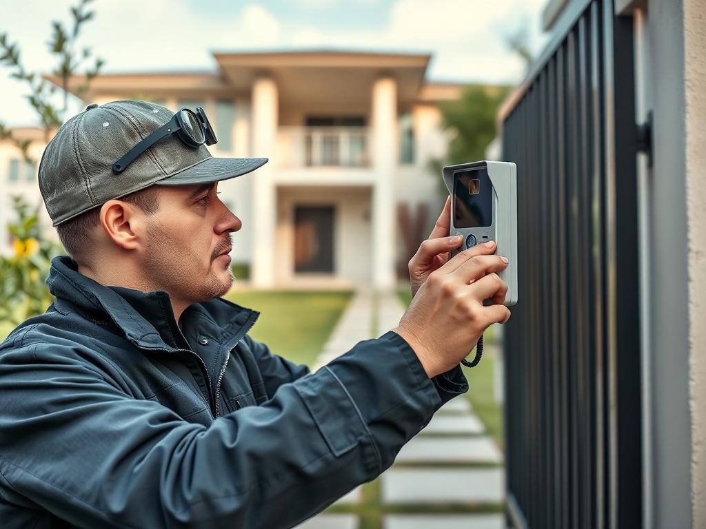 A close up of a technician setting up an intercom