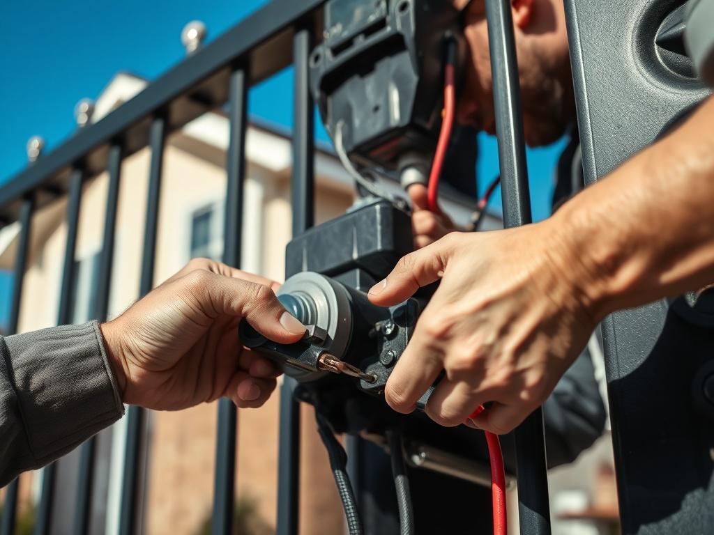 A close up shot of an electric gate being repaired,
