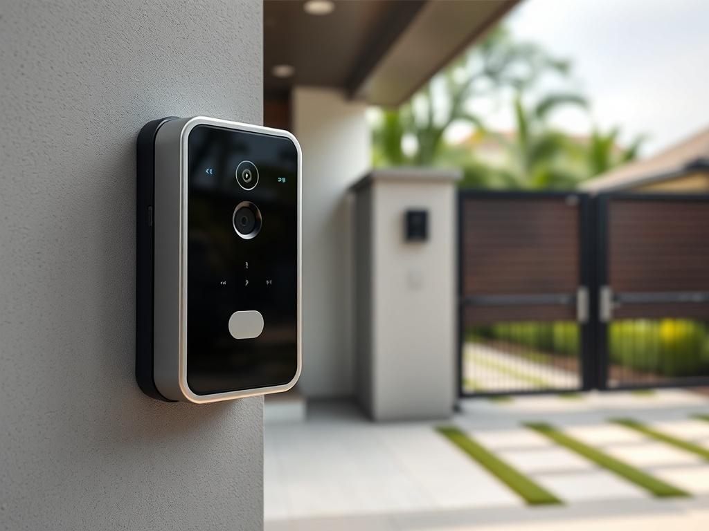 A close up shot of an intercom system installed at