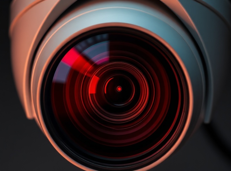 High-resolution 4K security camera lens detail showing advanced optics and infrared capability