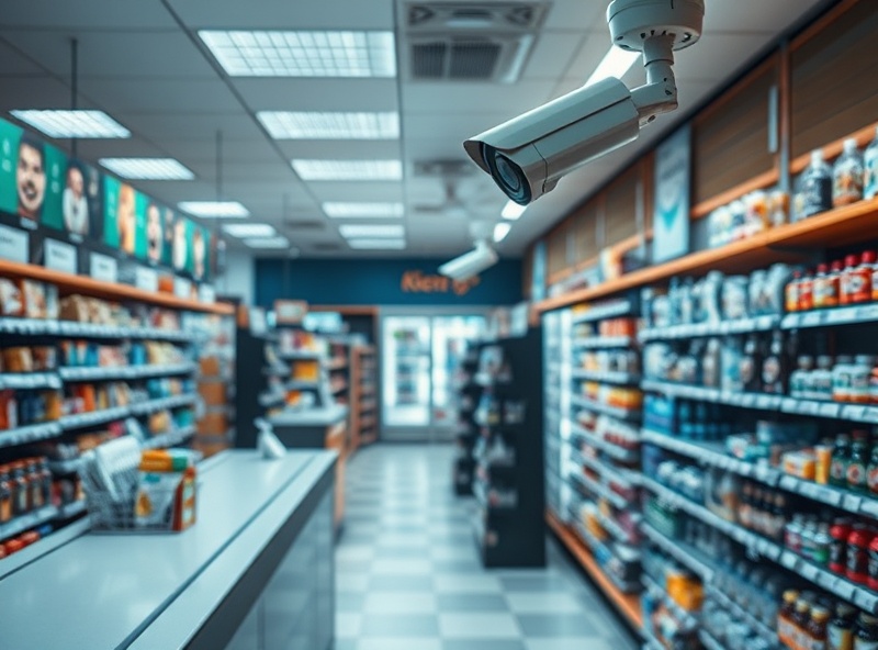 Retail store interior with security camera coverage