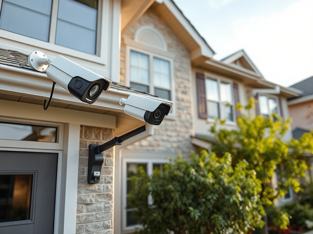 Residential home security camera system on modern house with professional installation Dallas Fort Worth HD 4K