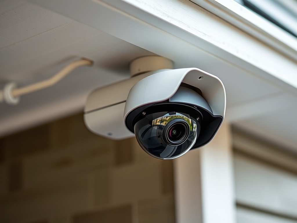 Close-up of residential security camera with infrared night vision capability 4K Fort Worth home security