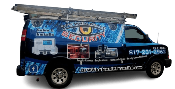DFW Wholesale Security professional service truck - Licensed commercial security camera installation Fort Worth