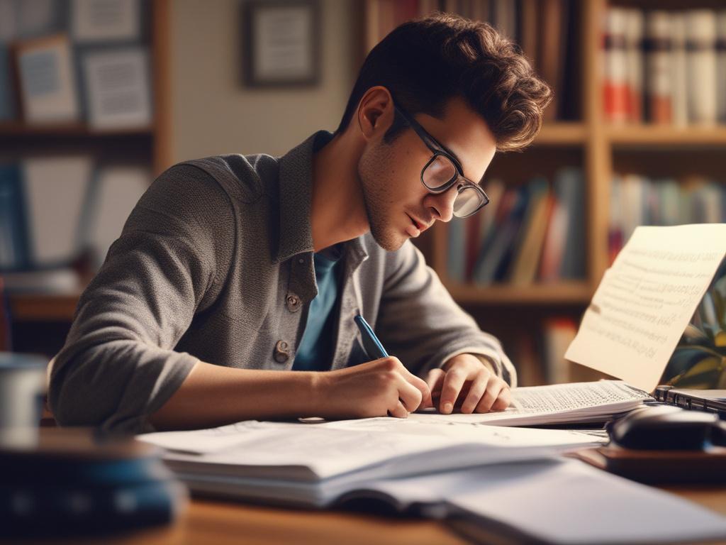 A realistic high resolution of a dedicated student studying English