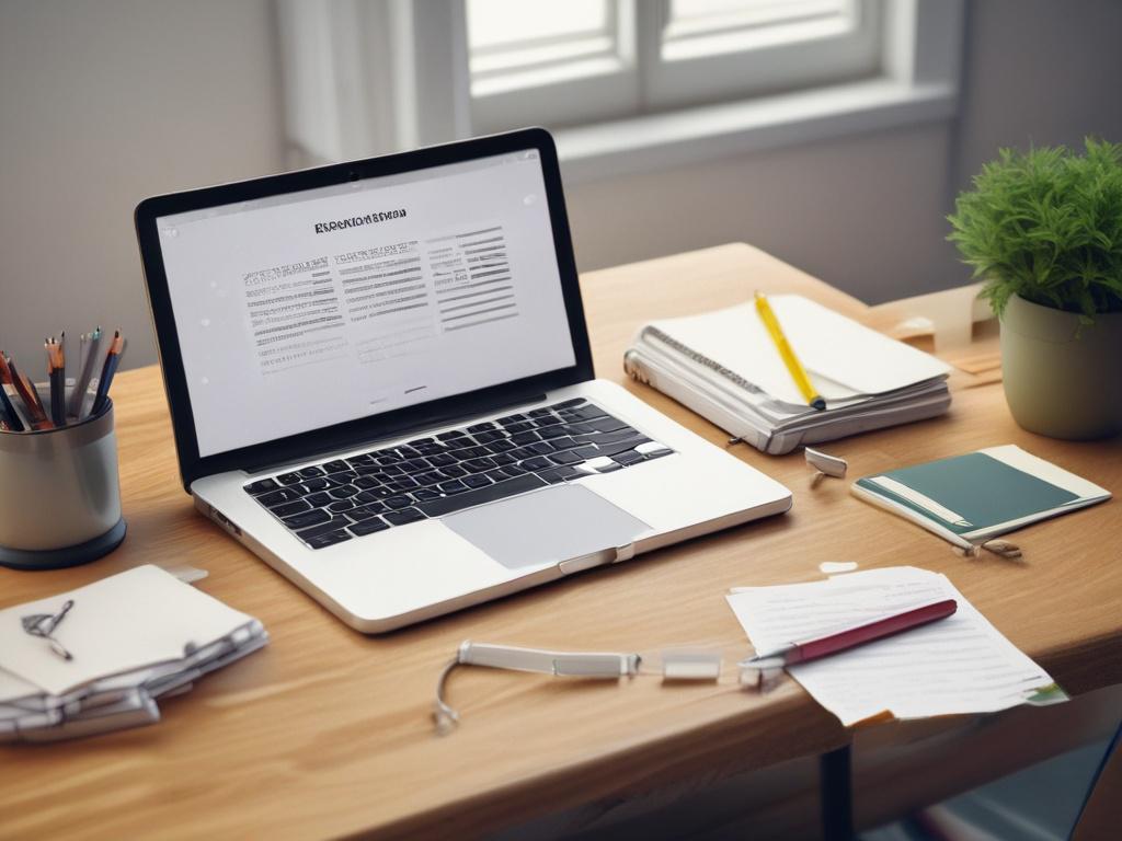 A realistic high resolution of an organized workspace with printed