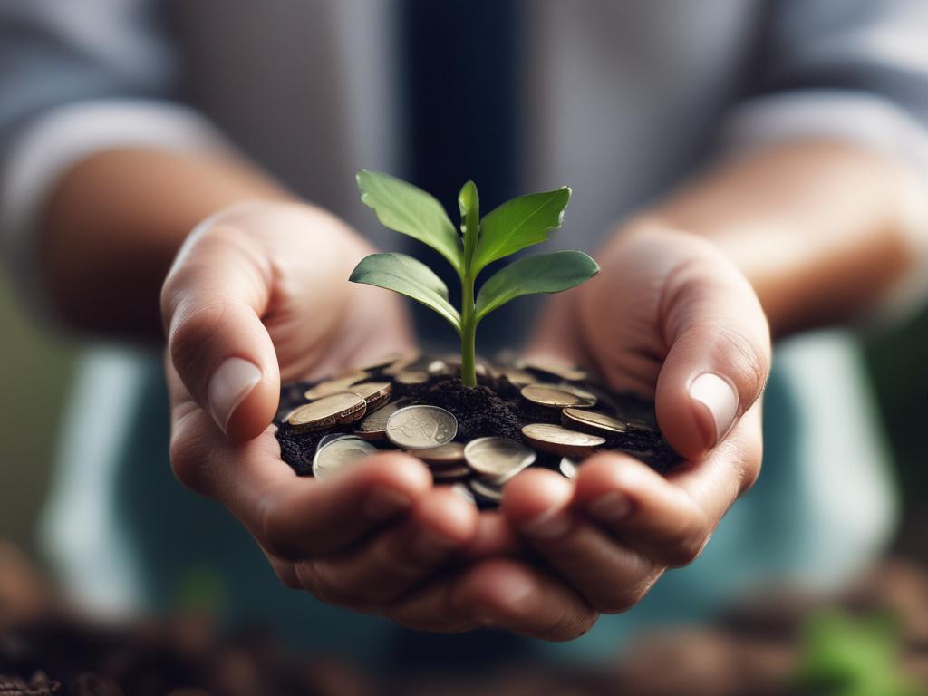 A close up shot of a person holding a plant