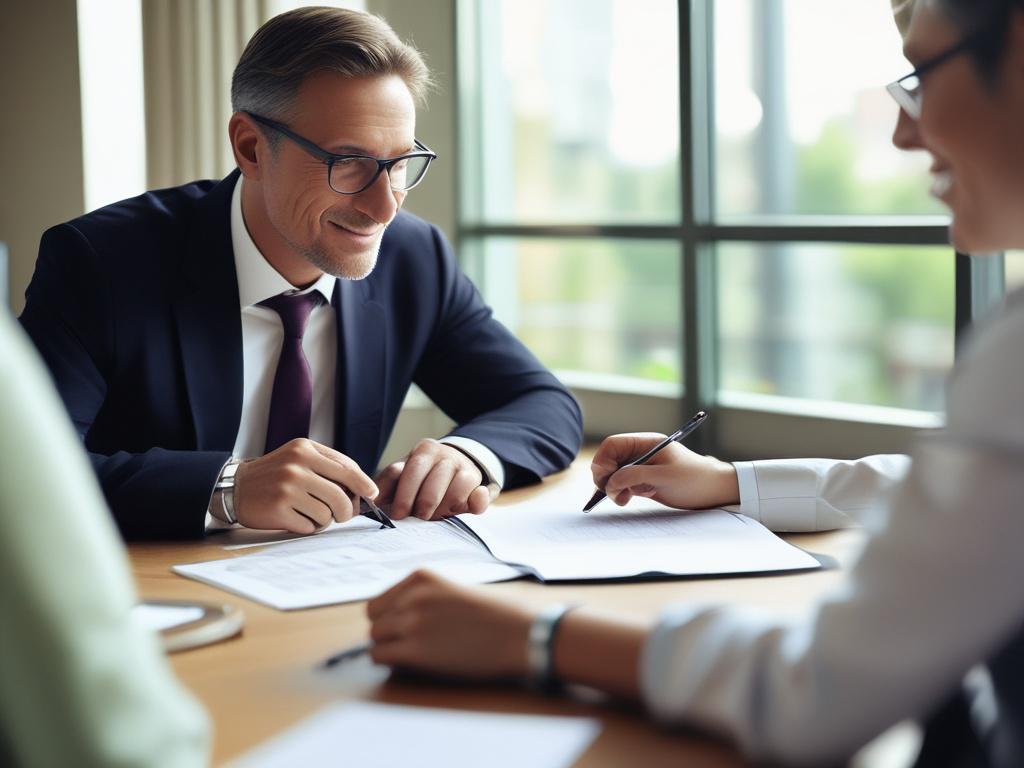A focused close up shot of a financial consultant discussing