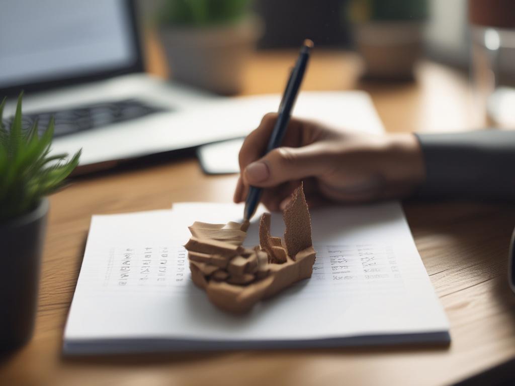 A detailed close up shot of a person writing a