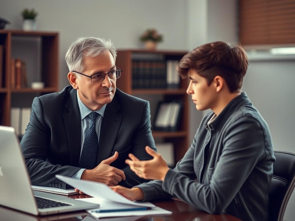 **AI Image Generation Prompt:**
Create a highly realistic, high-resolution close-up photo that captures the essence of the blog titled "5 Reasons You Shouldn’t Settle Quickly Without a Car Accident Attorney in Houston." The image should feature a single, focused subject—a thoughtful, professional-looking car accident attorney engaged in a discussion with a concerned client. 
The attorney should be a middle-aged man or woman wearing business attire, showcasing a confident and empathetic demeanor. The clien