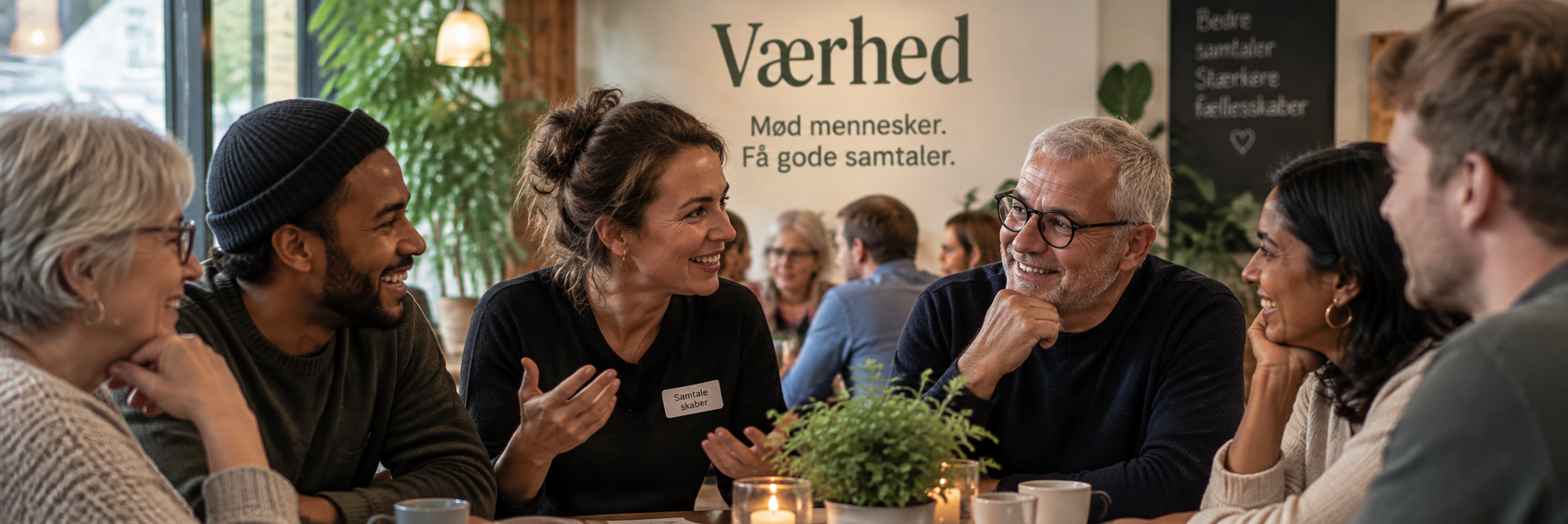 Mennesker i samtale omkring bord