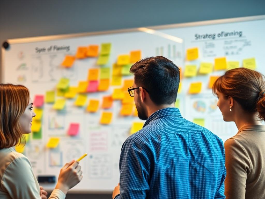 A close up shot of a strategic planning session in