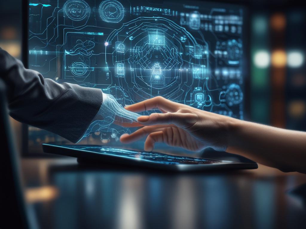 A close up shot of a focused AI developer's hand