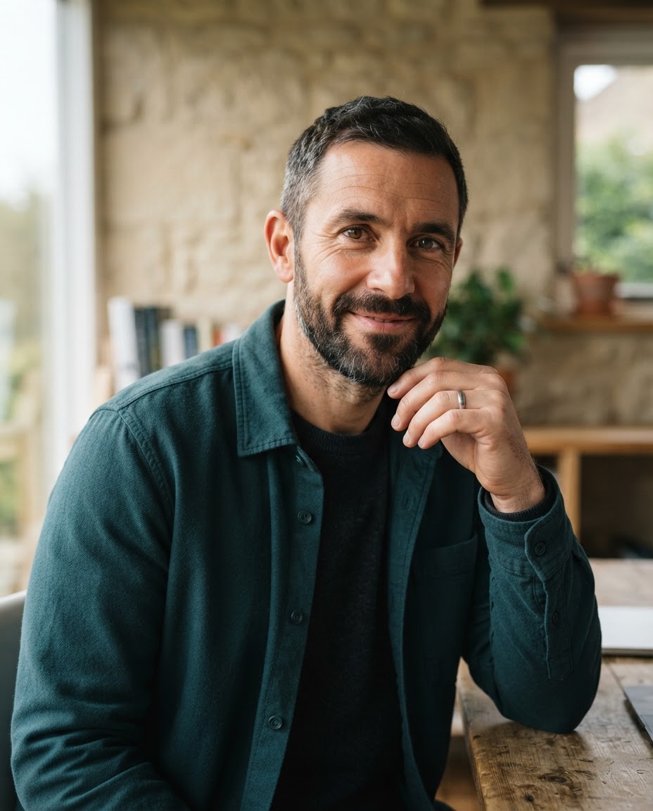 Marcus Bell, health platform architect, in a warm stone studio