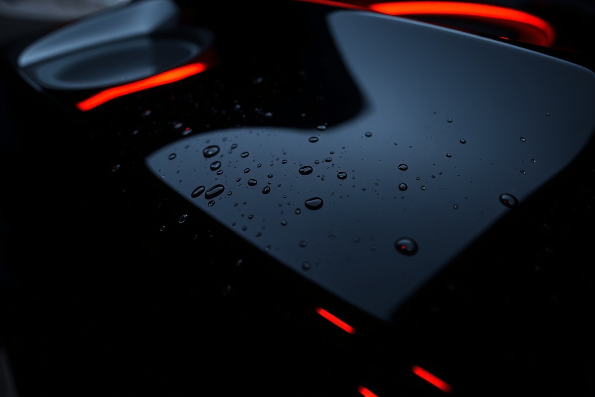 Close-up of perfectly detailed glossy car paint with ceramic coating shine