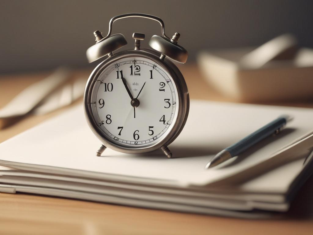 A clock on a desk with a notepad, symbolizing time